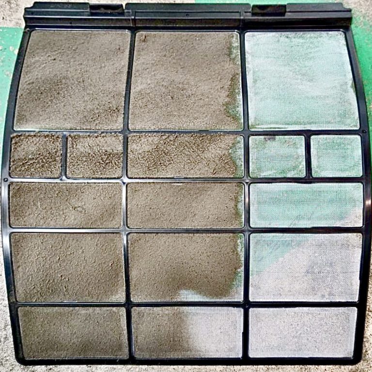 Air conditioner filter before and after sanitation